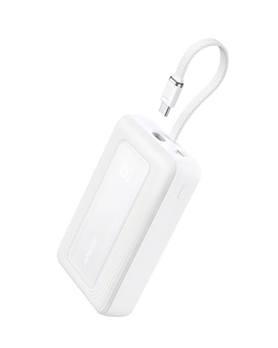 Anker Zolo Power Bank, 20,000mAh 45W Portable Charger with Built-in USB-C - color: White, size: Built-in C cable*1