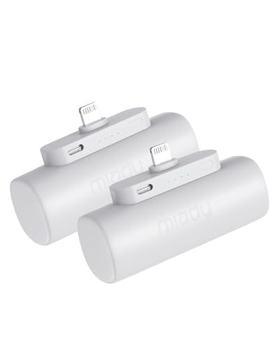 Miady 2-Pack Mini Portable Charger Built-in Connector Compact Battery Pack - color: White+White