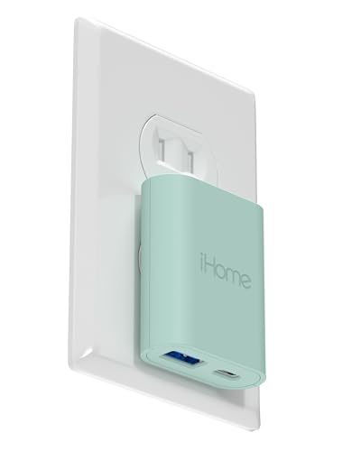iHome 2-Port 20W Dual Port USB-C and USB-A Wall Charger, Travel Adapter - color: Mint