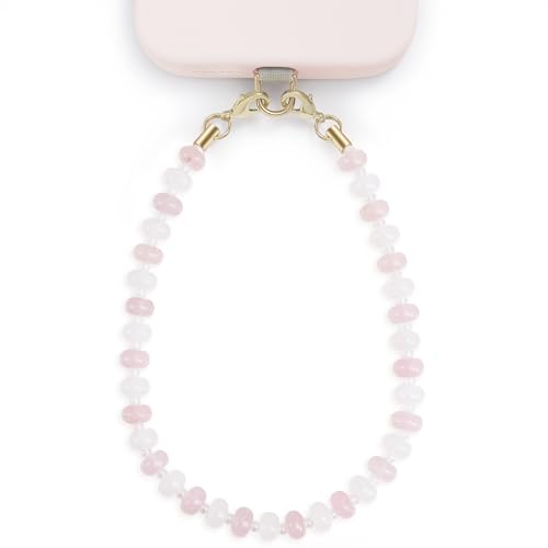 POSADINA Natural Stone Phone Charm, Beaded Healing Phone Wrist Strap, Handmade Cellphone Chain Lanyard with Tether Tab - color: Rose Moon