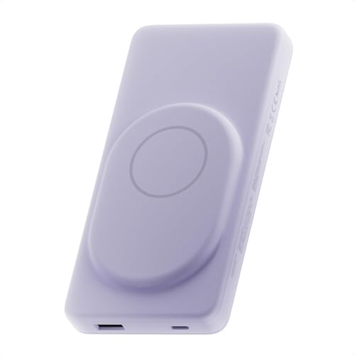 Clemm Portable 10000 mAh Wireless Power Bank, Compatible with MagSafe, Travel Essential, Quick Charging for iPhone 16/15/14/13/12/11/X - USB-C × 1 & USB-A × 1, Lavender - color: Lavender