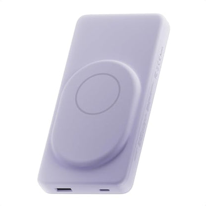 Clemm Portable 10000 mAh Wireless Power Bank, Compatible with MagSafe, Travel Essential, Quick Charging for iPhone 16/15/14/13/12/11/X - USB-C × 1 & USB-A × 1, Lavender - color: Lavender