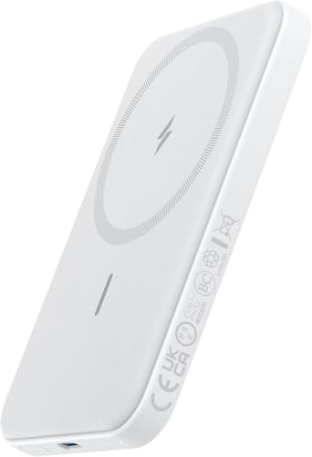 Anker 621 MagGo Power Bank, 5,000mAh Magnetic Portable Charger | Travel Essential Battery Pack with USB-C Cable, Compatible with iPhone 16 / 15 / 14 / 13 / 12 Series - color: White, size: 4.13 x 2.62 x 0.45 inches