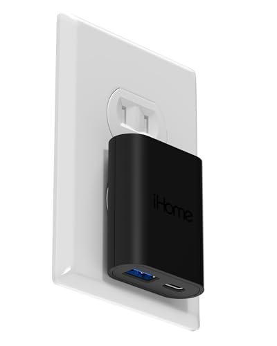 iHome 2-Port 20W Dual Port USB-C and USB-A Wall Charger, Travel Adapter - color: Black