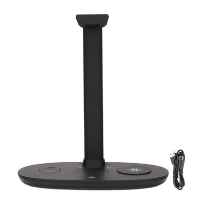 4 in 1 Wireless Charger Headphone Stand, 15W Fast Charging Station, Detachable Design for Mobile Phones, Earphones & Watches, Stylish Appearance - Perfect for Home & Travel