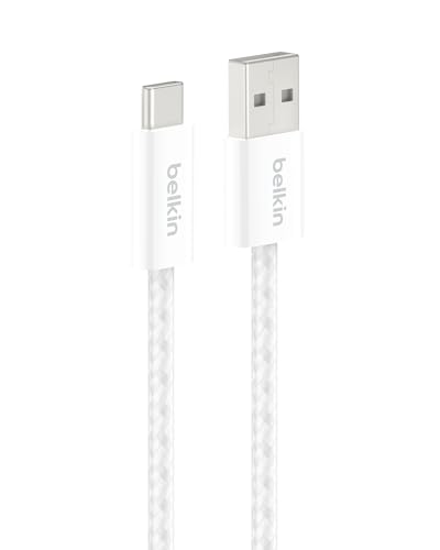 Belkin USB A to USB C 15W Braided Cable 3.3ft iPhone Charger Cord - color: White, style: 3.3 ft