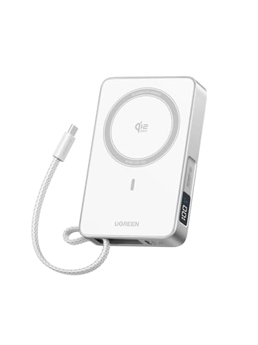 UGREEN MagFlow 10000mAh Qi2 25W Wireless Power Bank Built-in Cable - color: White