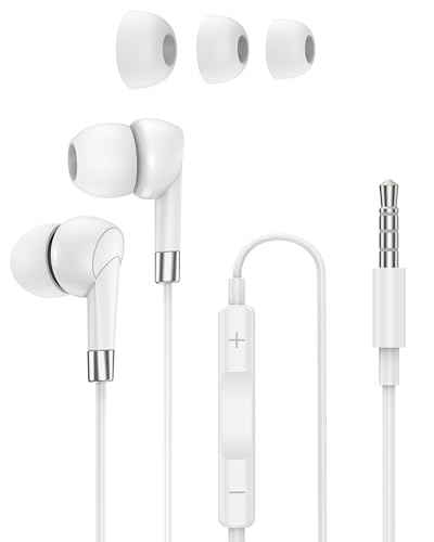 AILKIN 3.5mm Wired Earphones, in-Ear Earbud Headphone with Mic [White] - color: White