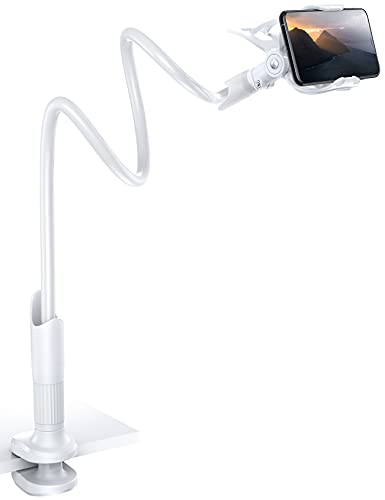 Lamicall Phone Holder, Gooseneck Mount, Compatible with 4-7'' Smartphones and Desktops, Adjustable Arm and Non-Slip Base, Easy to Install and Use - color: White