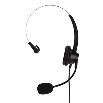 Telephone Headphone Wired Noise Cancelling Single Ear Business Headset with 3.5mm Elbow Plug, Mic Mute & Volume Control, for Call Center, Office and Customer Service
