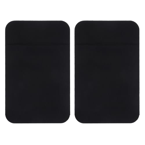 2pcs Black Adhesive Phone Card Holder Sticky Wallet Pocket Stretch Fabric Credit Card Pouch for Smartphone Back Compatible with Phones