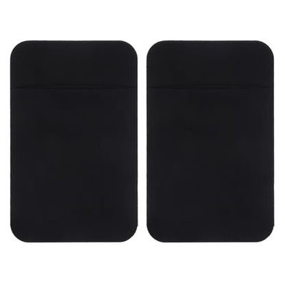 COLLBATH 2pcs Adhesive Phone Wallet Holder with Elastic Stretch Fabric, Sticky Credit Card Sleeve for Cellphone Back, Small Card Pocket Compatible with Smartphones, Black