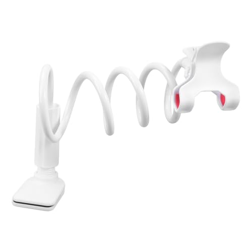 Metal Arm Phone Holder for Bedside Table Desk Adjustable Clamp Stand for Mobile Device Screen 360 Degree Rotation Design Bedside Phone Holder for Watching Moviesp - color: White