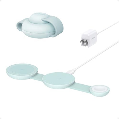 Anker MagGo UFO 3-in-1 MagSafe Compatible Qi2 15W Charging Station - color: Teal Oasis