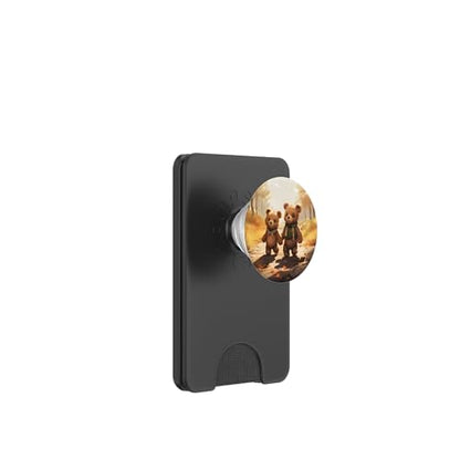 Teddy Bears Walking in Autumn Forest Holding Hands PopSockets PopWallet for MagSafe - style: Magnetic PopWallet