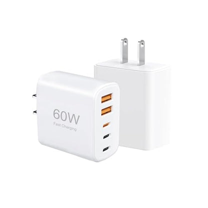 [2-Pack] 60W Multi-Port USB-C Fast Charging Module, 5-Port Wall Charger, Compatible with iPhone 17/16/15/14/13/Pro Max/Plus Series, iPad, Samsung S25/S24/S23, and Other Devices