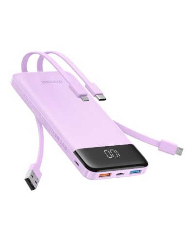 charmast Portable Charger Built-in Cables, 10000mAh Slim Power Bank Pocket - color: Purple