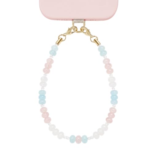 POSADINA Natural Stone Phone Charm, Beaded Healing Phone Wrist Strap, Handmade Cellphone Chain Lanyard with Tether Tab - color: Cotton Candy