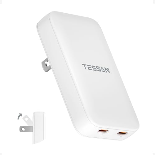 USB C Wall Charger Block PD 65W, TESSAN Flat Fast Phone Charger Foldable - size: 2 USB-C, PD 65 W