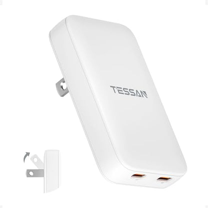 USB C Wall Charger Block PD 65W, TESSAN Flat Fast Phone Charger Foldable - size: 2 USB-C, PD 65 W