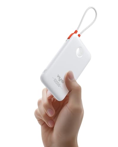 VIYISI 0.58” Slim Portable Charger Small 10000mAh with Built-in USB C Cable - color: White