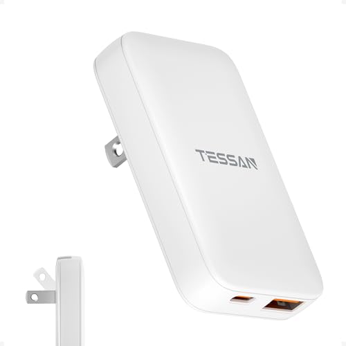 USB C Flat Wall Charger PD 65W, TESSAN Flat Fast Phone Charger Foldable - size: USB-A & USB-C, PD 65 W