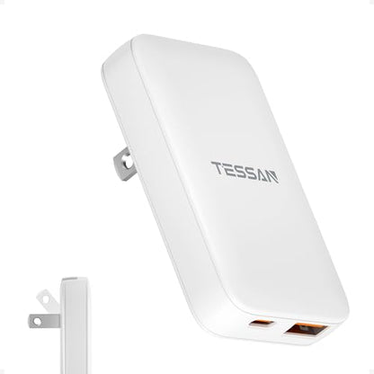 USB C Flat Wall Charger PD 65W, TESSAN Flat Fast Phone Charger Foldable - size: USB-A & USB-C, PD 65 W