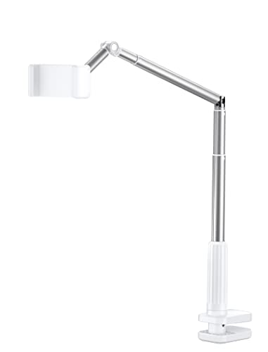 JSAUX Phone Holder for Desk & Bed, Telescopic Arm Clamp for iPhone, White - color: White