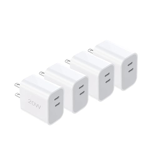 20W Type C Charger, Dual USB C Port Power Adapter Charger, Block Charging Charger for iPhone 17/16/15【4-Pack 】