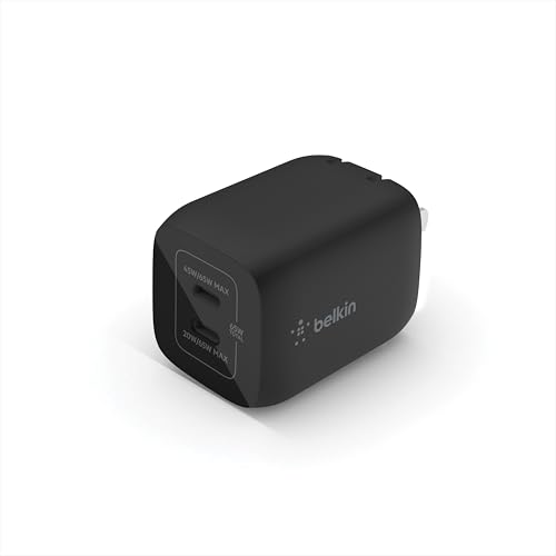 Belkin 65W Dual GaN USB C Charger Block, Fast Charging for Travel - style: 65W Black