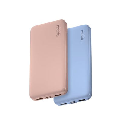 Miady 2-Pack Portable Charger, Slim 10000mAh Power Bank Travel Battery Pack - color: Blue+Pink