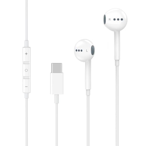 [Apple MFi Certified] USB C Headphones Wired for iPhone 17 16 15 Pro Max - color: Off-white