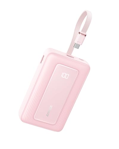 Anker Zolo Power Bank, 20,000mAh 45W Portable Charger with Built-in USB-C - color: Pink, size: Built-in C cable*1