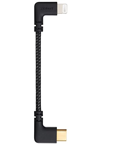 Zeskit MFi Certified Lightning to USB C Charging Cable, Right Angle 10cm Braided
