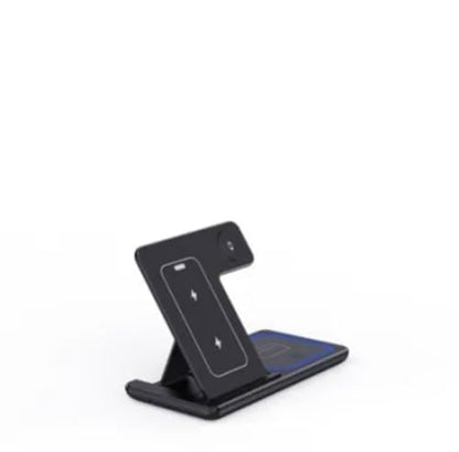 3 in 1 Wireless Charging Station Compatible with iPhone, Apple Watch, and AirPods, Foldable Fast Charging Stand with Night Light, Dual Coil Design, Black