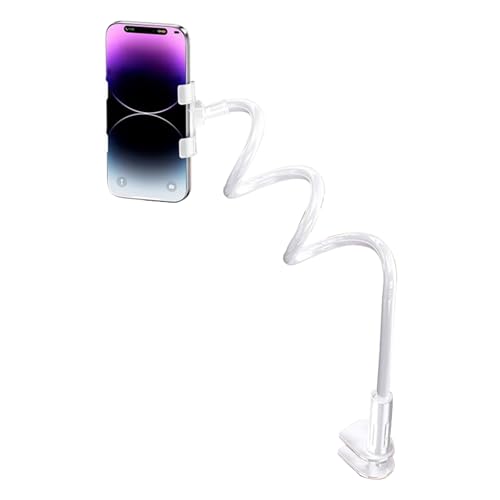 Flexible Bedside Phone Mount Clamp with Bendable Arm 360 Rotatable Metal Tube Phone Stand Upgrades for Lazy Watching Adjustable Flexible Arm Mount - color: White