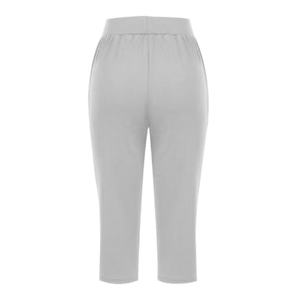 Womens Cropped Pants Plus Size Elasticated Waist Stretch Capri Pant - color: A#04 Gray, size: XX-Large