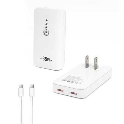 65W Slim USB C Wall Charger, Compact USBC Charger Block with Dual Port - color: White(Cable)-1PC
