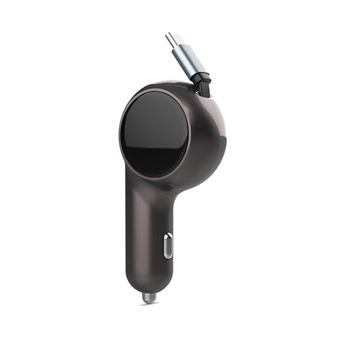 60W Retractable USB-C Car Charger – Dual Port Fast Charging Adapter – Compact, Travel-Ready – Works with iPhone 15, Samsung, iPad, MacBook, Trucks & Cars