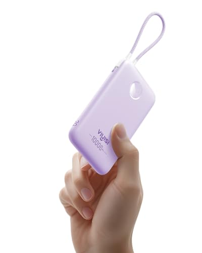 VIYISI 0.58” Slim Portable Charger Small 10000mAh with Built-in USB C Cable - color: Purple