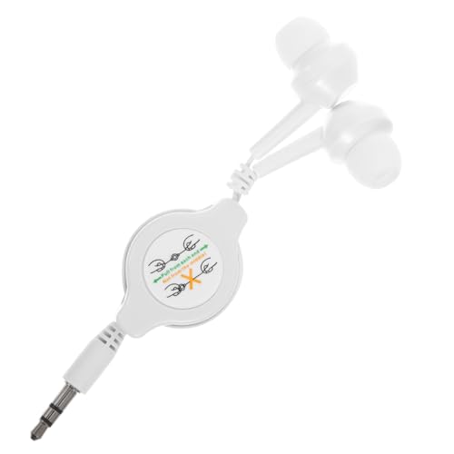 Mipcase Retractable Earbuds with 3.5mm Jack, Tangle-Free Wired in-Ear Headphones, Dual Pull Stretchable Earphones for MP3 Player Smartphone Airplane Travel, White