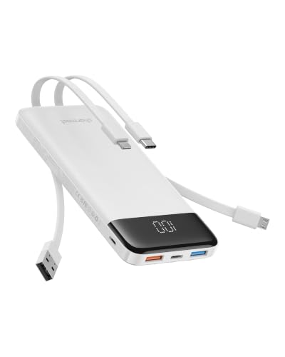 charmast Portable Charger Built-in Cables, 10000mAh Slim Power Bank Pocket - color: White