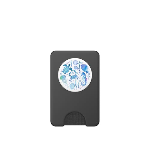Cute Sea Ocean Life Turtle Crab Seahorse Fish Watercolor PopSockets PopWallet for MagSafe - style: Magnetic PopWallet