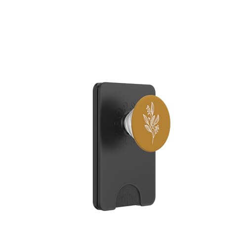 Delicate Boho Botanical Leaves Motif Mustard Yellow PopSockets PopWallet for MagSafe - style: Magnetic PopWallet