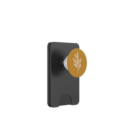Delicate Boho Botanical Leaves Motif Mustard Yellow PopSockets PopWallet for MagSafe - style: Magnetic PopWallet