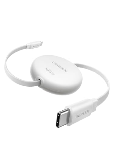 UGREEN 100W Retractable USB C Cable, Fast Charging, White, 3.3FT - color: White