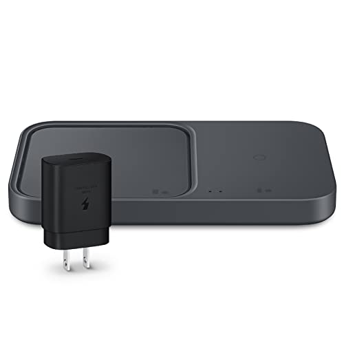 SAMSUNG 15W Wireless Charger Duo w/USB C Cable, Charge 2 Devices at Once, Cordless Super Fast Charging Pad for Galaxy Phones and Devices, 2022, US Version, Black