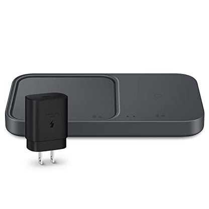 SAMSUNG 15W Wireless Charger Duo w/USB C Cable, Charge 2 Devices at Once, Cordless Super Fast Charging Pad for Galaxy Phones and Devices, 2022, US Version, Black