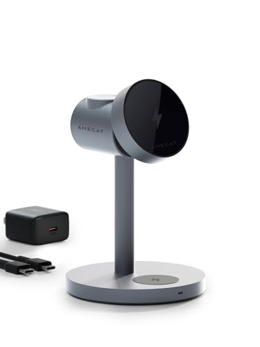 MagFusion 3-in-1 Charging Station Compatible with MagSafe, Qi2 Certified 15W Magnetic Wireless Charger Stand, for iPhone 17/16/15/14/13/12 Series, Apple Watch, AirPods(30W PD Charger Included)