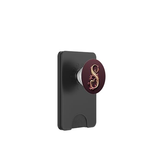 Red Initial Letter S Personalized Pretty Script PopSockets PopWallet for MagSafe - style: Magnetic PopWallet